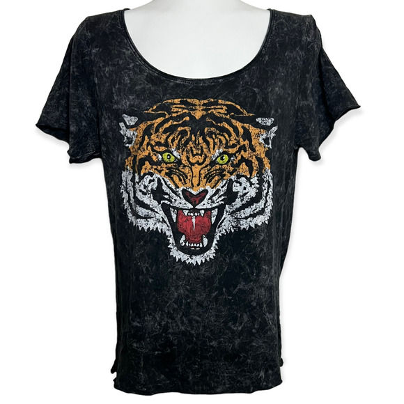Project Social T Tops - Project Social T Women's Dark Tie-Dye Gray With Tiger Graphic T-Shirt Size S